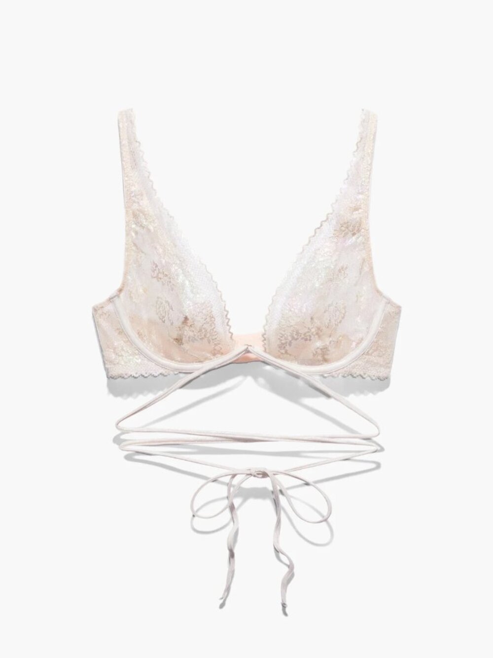 Savage X Fenty Iridescent Floral Caged Lace Unlined Bra with Tie | Size 40DDD